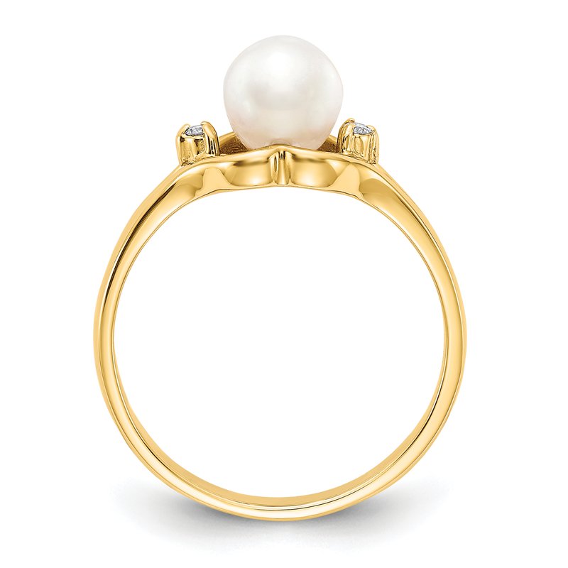 14k 6mm FW Cultured Pearl AA Diamond ring