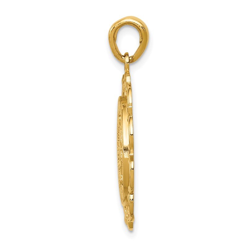 14K Polished Solid Large Miraculous Medal With Scallop Frame Round Pendant