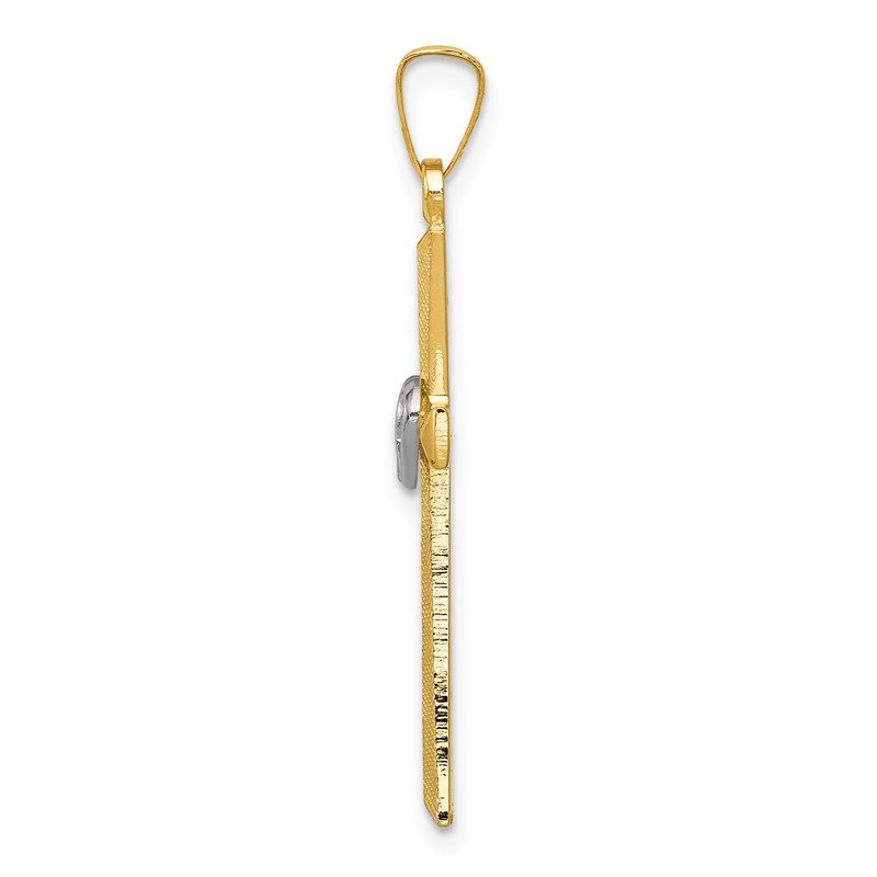 14K Two-tone Textured and Polished Latin Cross with Hearts Pendant