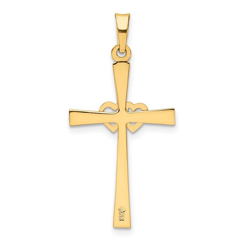 14K Two-tone Textured and Polished Latin Cross with Hearts Pendant