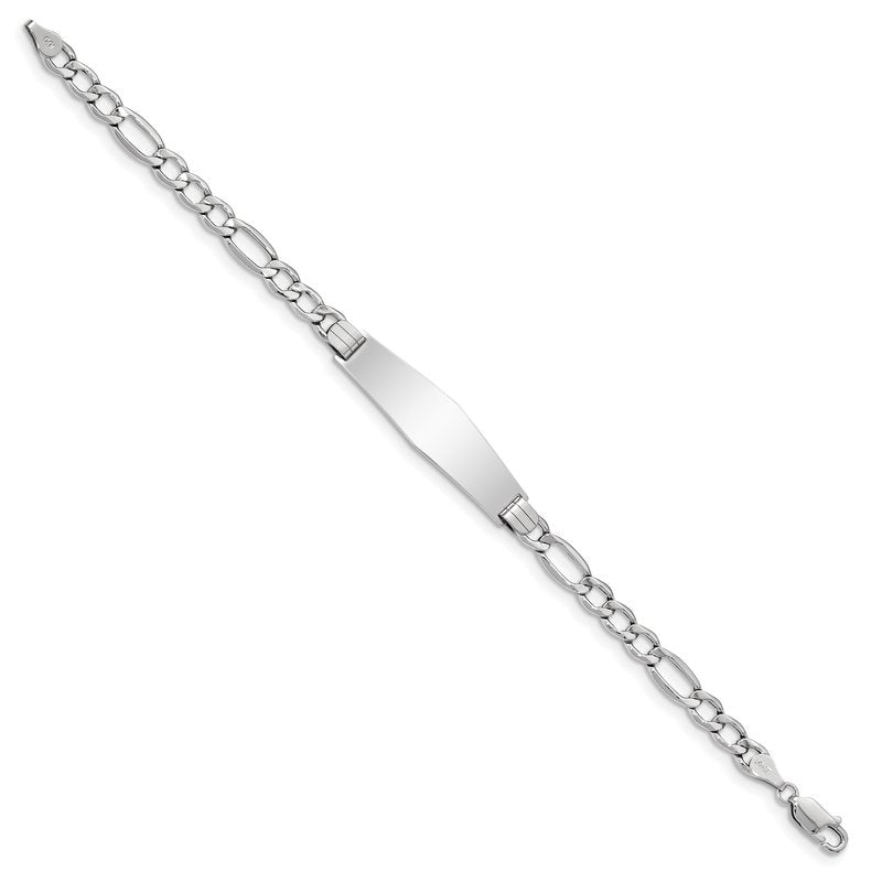 14K White Gold Polished Semi-Solid Chain/Solid Plate Figaro Link Soft Diamond Shape 34x10mm Plate 7 inch ID Bracelet