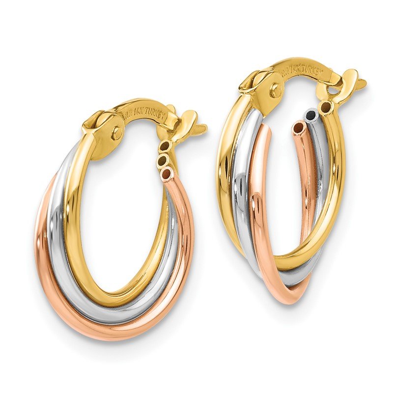 14k Tri-color Twisted Hoop Earrings