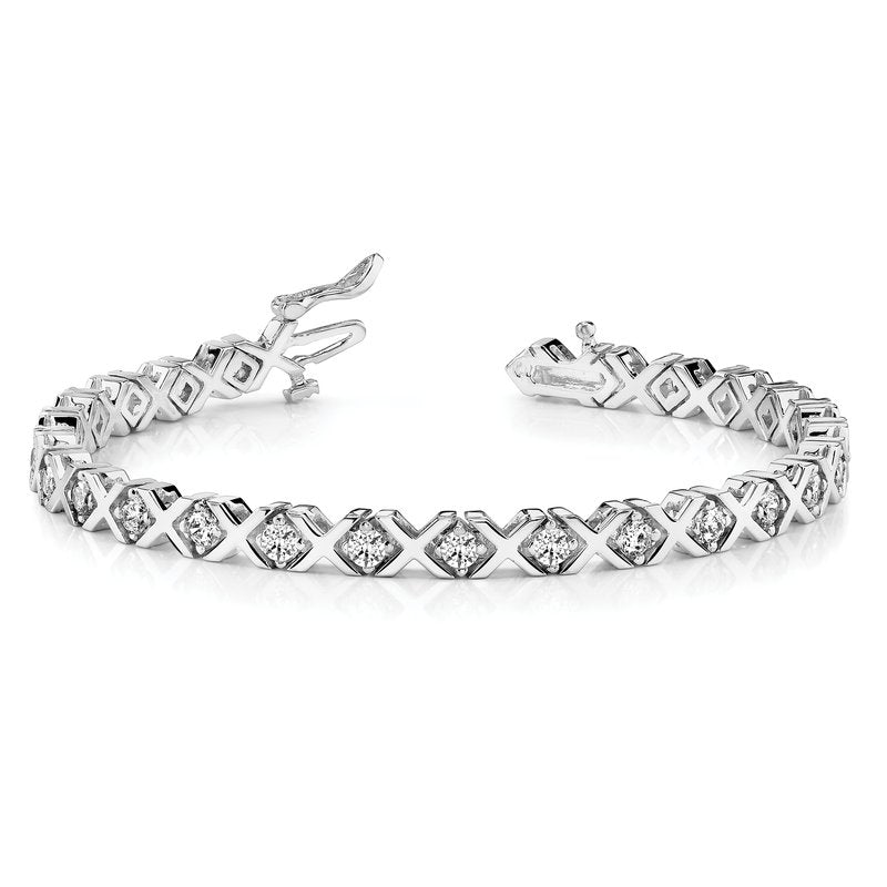 14k White Gold Complete 2.4 carat Round VS Diamond 4-prong X-design 7 inch Tennis Bracelet