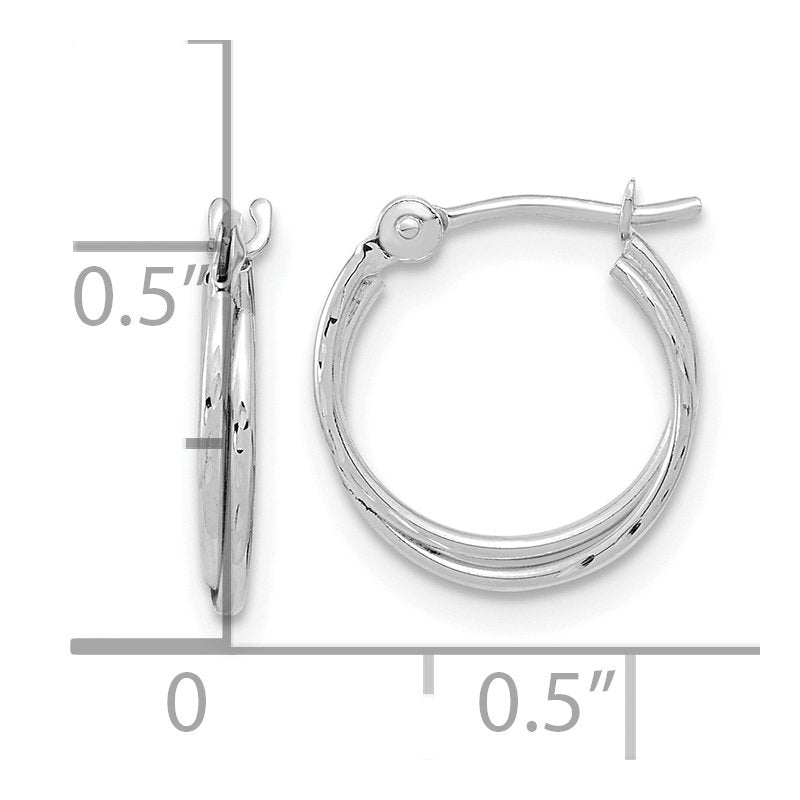 14k White Gold Polished Diamond Cut Double Hoops