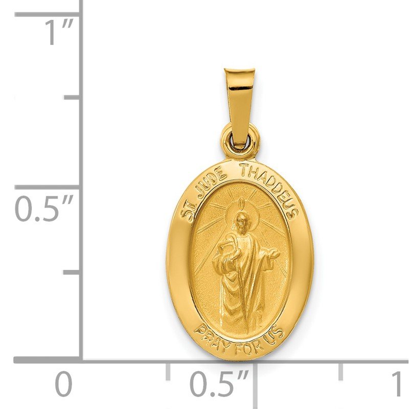 14k Polished and Satin Hollow St Jude Thaddeus Medal Oval Pendant