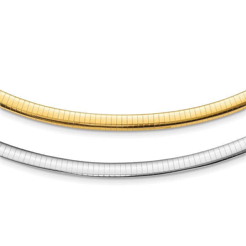 14k Two-tone 6mm Reversible White and Yellow 16 inch Domed Omega Necklace