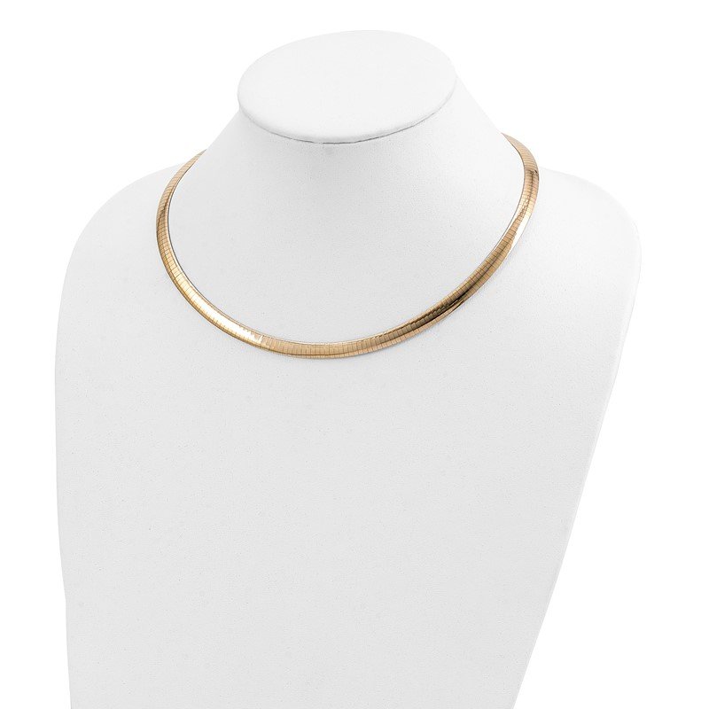 14k Two-tone 6mm Reversible White and Yellow 16 inch Domed Omega Necklace