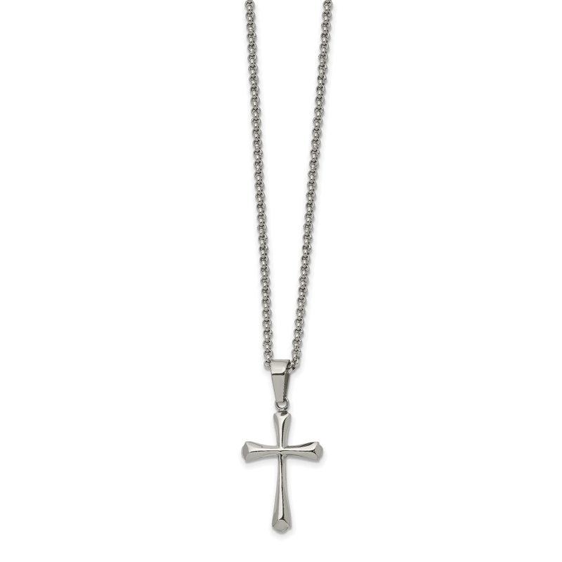 Stainless Steel Polished Cross Pendant on a 22 inch Rolo Chain Necklace