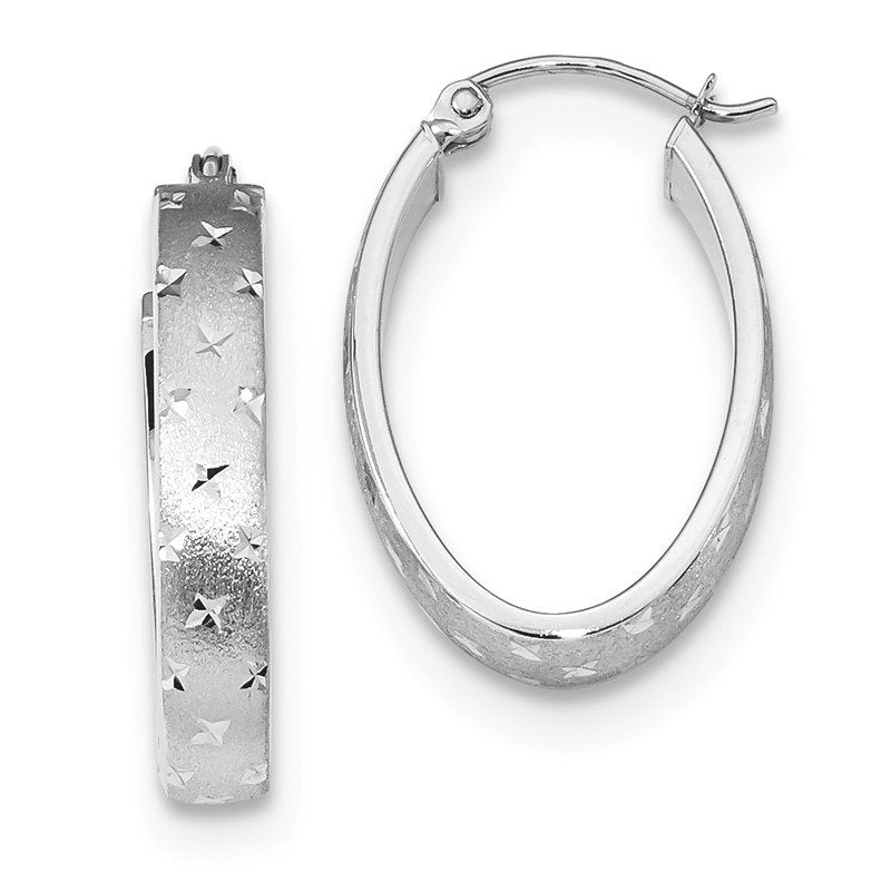 14k White Gold Polished SatinDiamond-cut Hoop Earrings