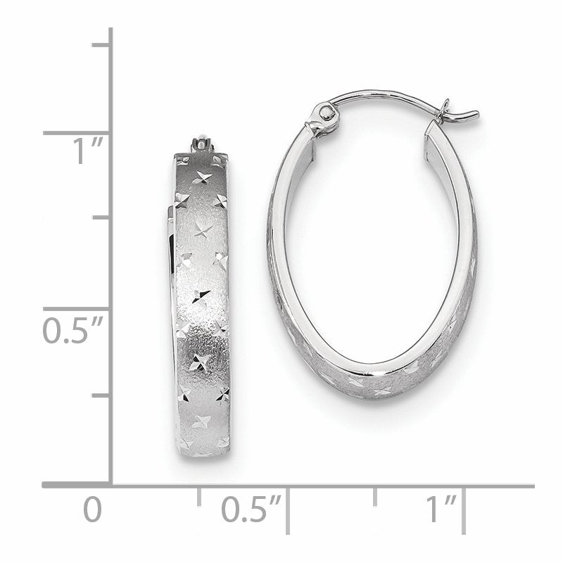 14k White Gold Polished SatinDiamond-cut Hoop Earrings