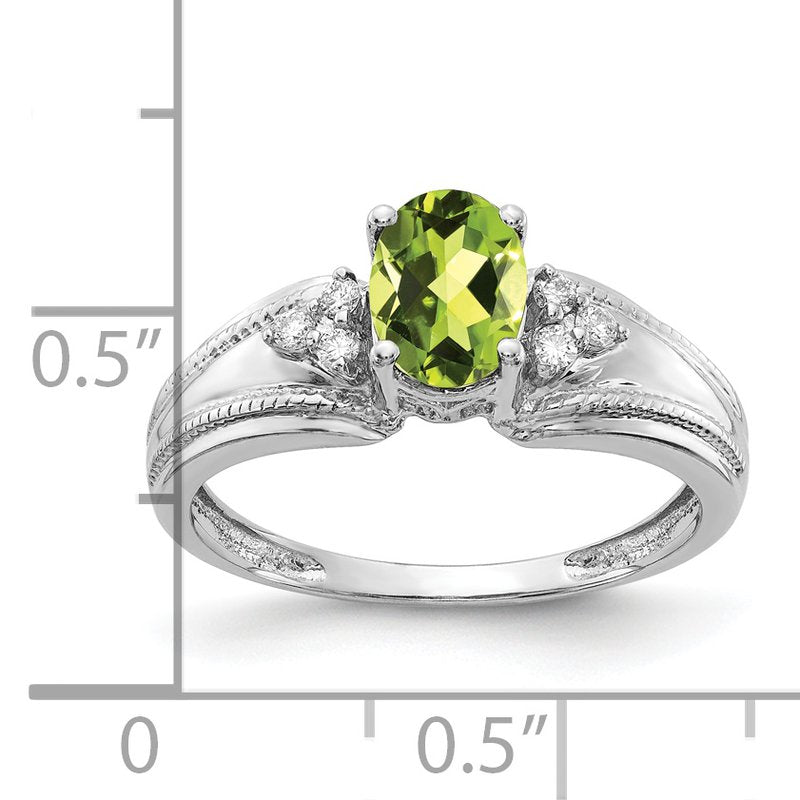 14k White Gold 7x5mm Oval Peridot A Diamond ring