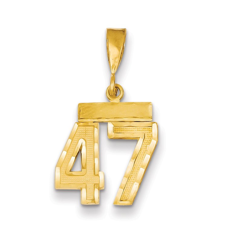 14k Small Brushed Diamond-cut Number 47 Charm