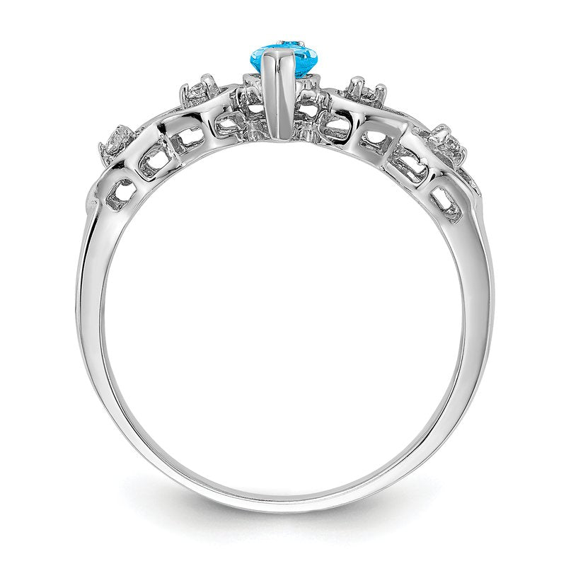 14k White Gold 6x3mm Marquise Blue Topaz AAA Diamond ring