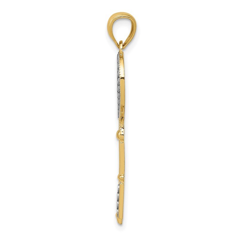 14K and White Rhodium Polished Heart Key Charm