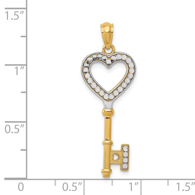14K and White Rhodium Polished Heart Key Charm