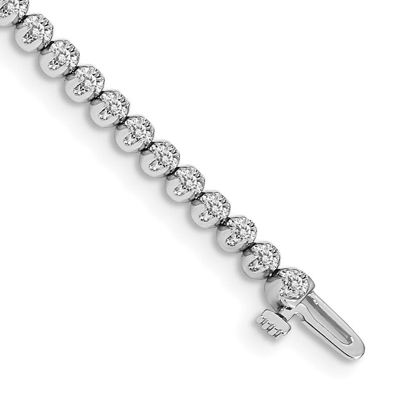 14k White Gold Complete 1 carat Round VS Diamond 4-prong 7 inch Tennis Bracelet