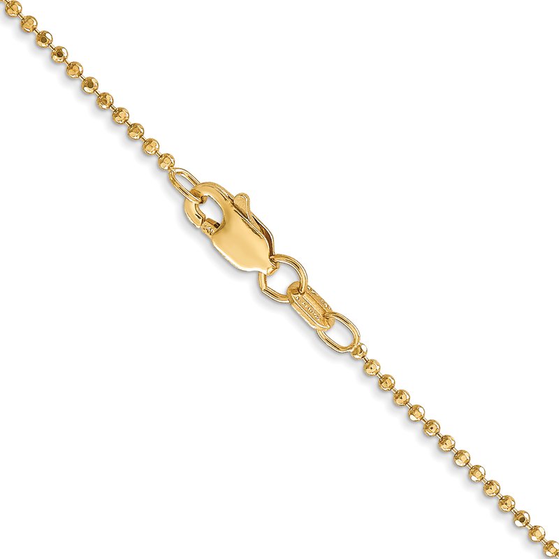 14K 10 inch 1.2mm Diamond-cut Beaded with Lobter Clasp Anklet