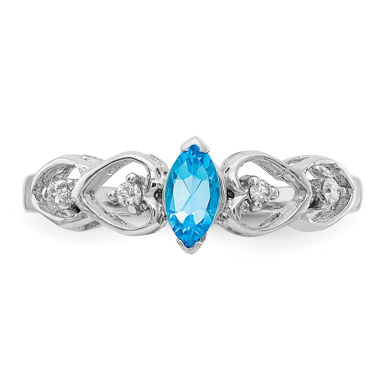 14k White Gold 6x3mm Marquise Blue Topaz A Diamond ring