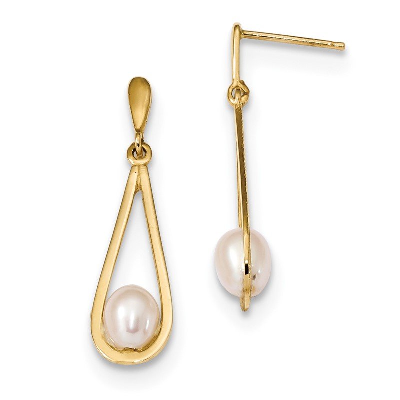 14k 5-6mm White Rice Freshwater Cultured Pearl Post Dangle Earrings