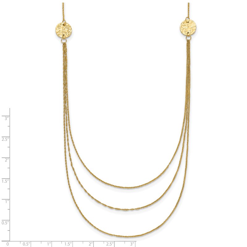 14K 3-Layer Ropa Chain Bib with Textured Side Circles 16 inch Necklace Plus 2 inch Extender