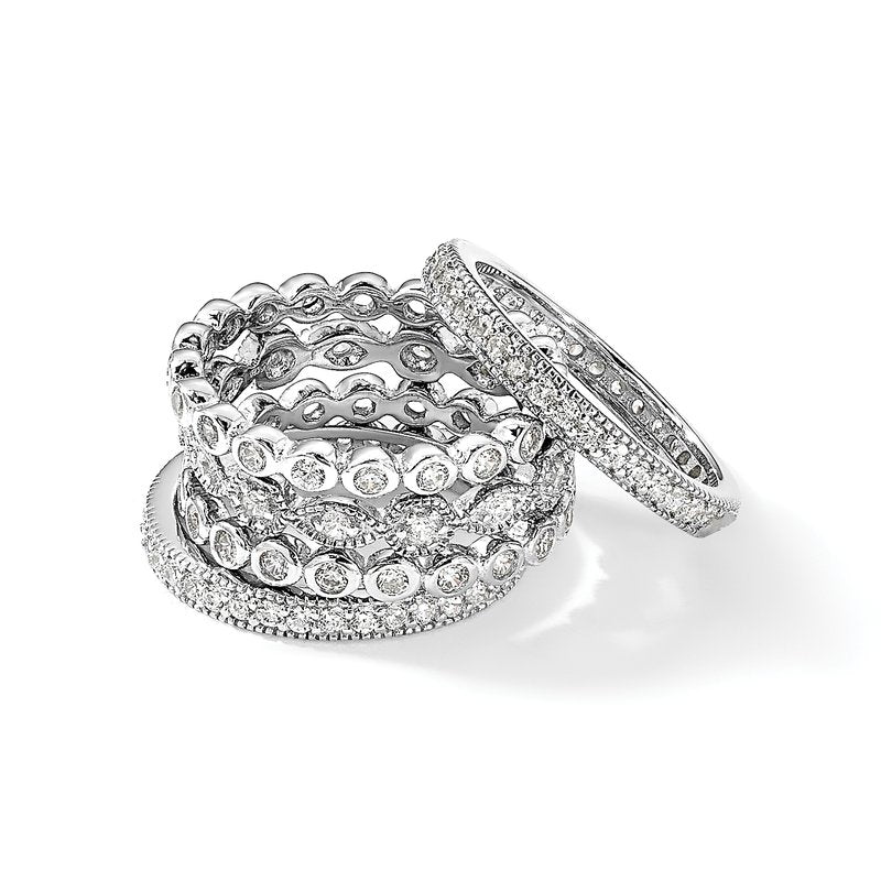 Sterling Silver Rhodium-plated Brilliant-cut CZ 5 Piece Eternity Ring Set