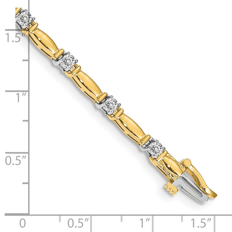 14k Two-tone Complete 1 carat Round AA Diamond Curved Bar Link 7 inch Tennis Bracelet