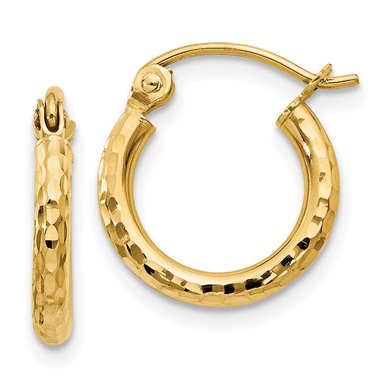14k 2x13mm Diamond-cut Round Tube Hoop Earrings