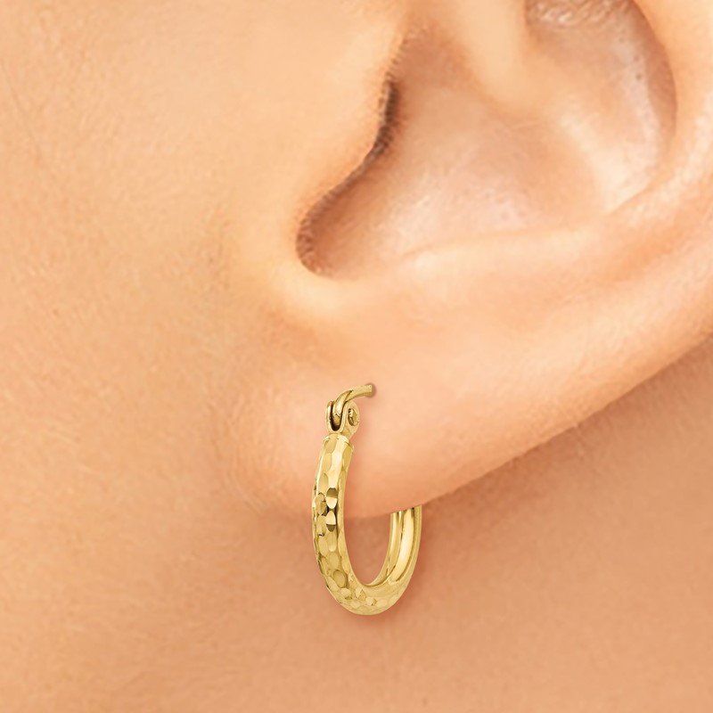 14k 2x13mm Diamond-cut Round Tube Hoop Earrings
