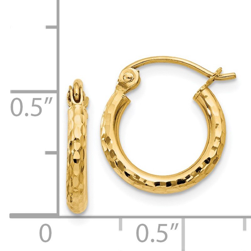 14k 2x13mm Diamond-cut Round Tube Hoop Earrings