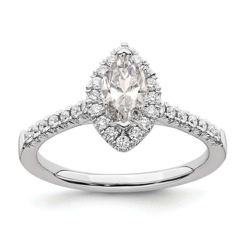 14K White Gold 1/3 carat Lab Grown Diamond VS+ F+ Semi-Mount Marquise Halo Engagement Ring