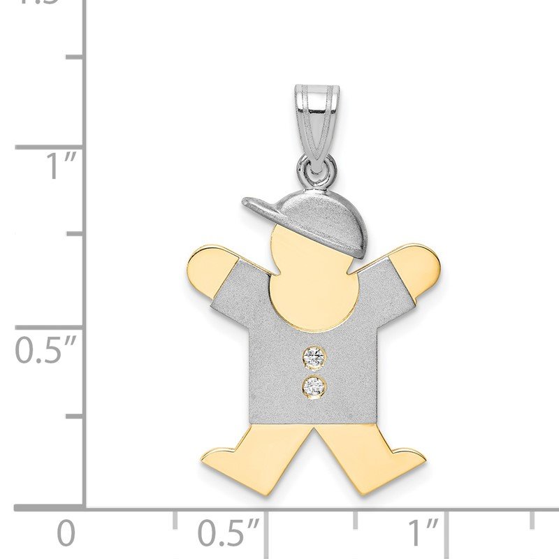14k Two-tone The Kids Medium Boy with Hat on Right AA Diamond Joy Pendant