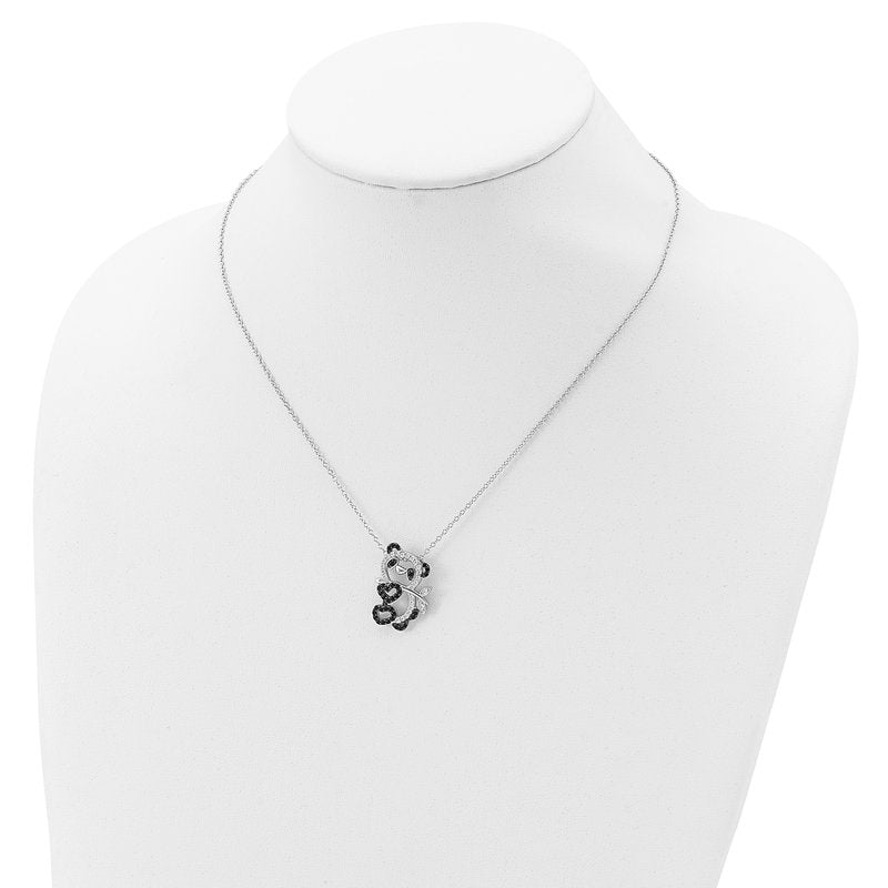 Sterling Silver Rhodium-plated with Black Rhodium Accent Brilliant-cut Black and White CZ Panda 18 Inch Necklace