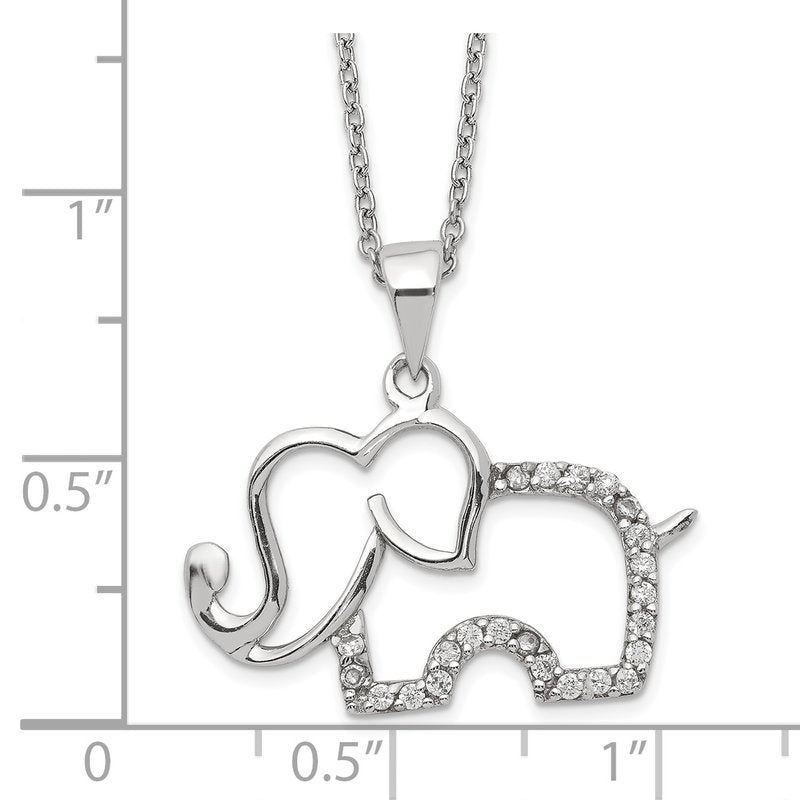 Sterling Silver Rhodium Plated Brilliant-cut CZ Elephant 18.25 Inch Necklace