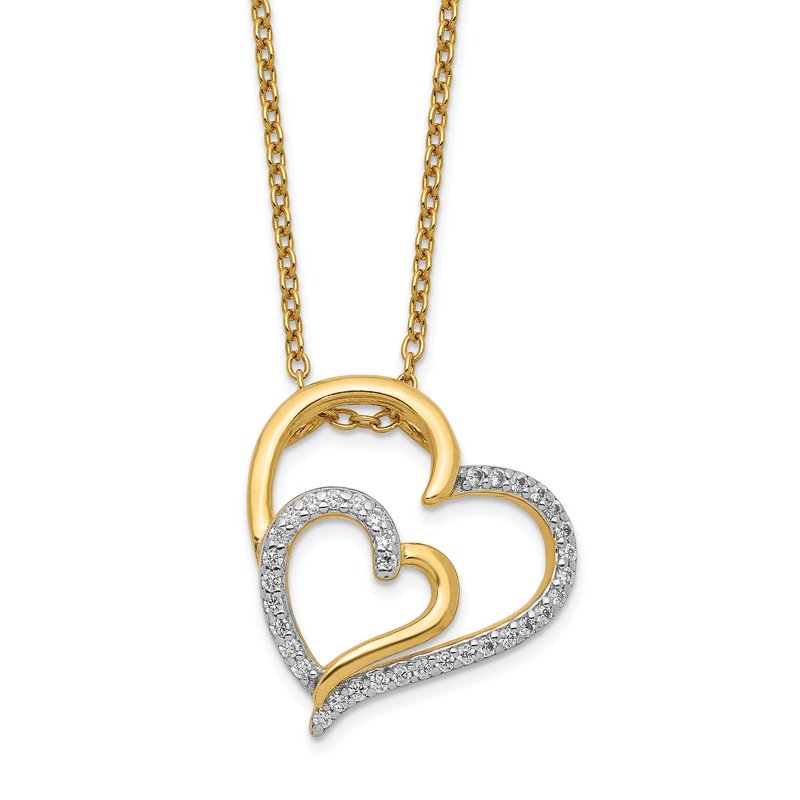 Sterling Silver Gold-plated Brilliant-cut CZ Fancy Double Heart 18 Inch Necklace