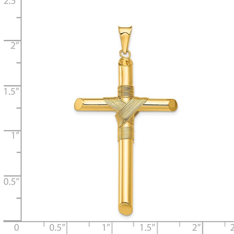 14K Polished with Center Wrap Tube Cross Pendant