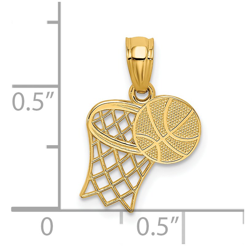 14K Basketball and Hoop Pendant