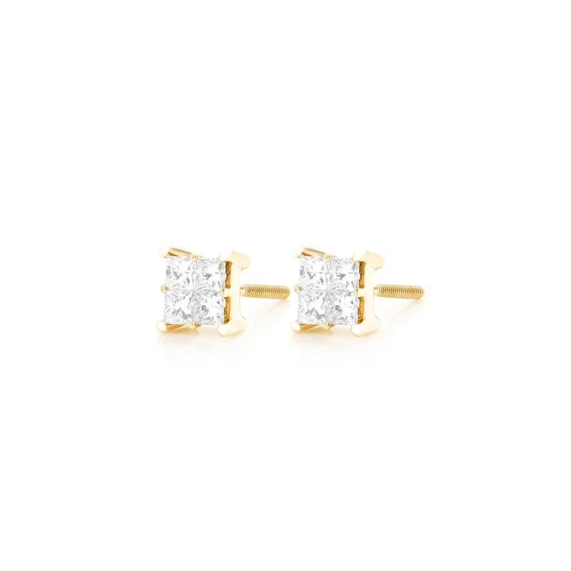Princess Cut Quad Stud Earrings 14K