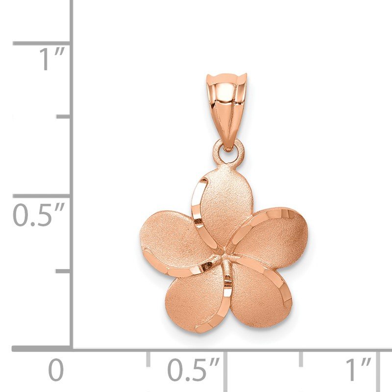 14K Rose Gold Satin Diamond-cut Plumeria Pendant