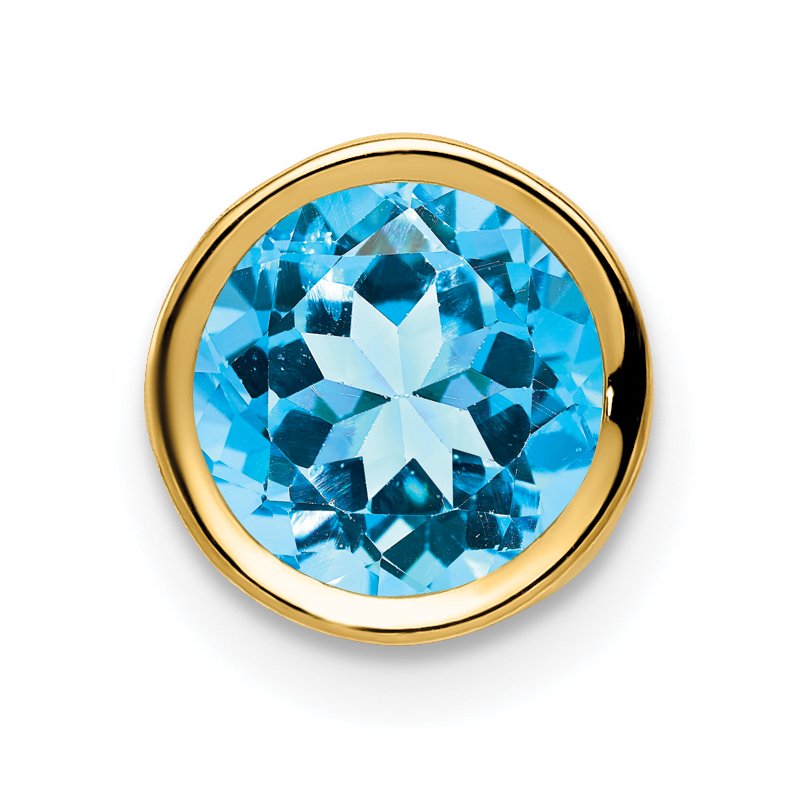 14k 7mm Round Blue Topaz Bezel Chain Slide
