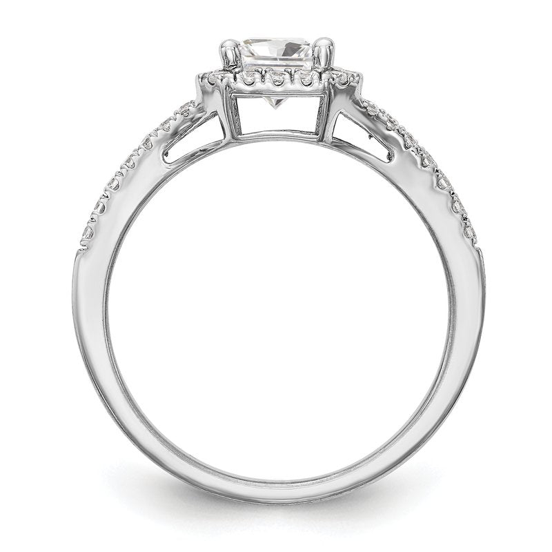 14K White Gold 3/8 carat Lab Grown Diamond VS+ F+ Semi-Mount Emerald Halo Engagement Ring