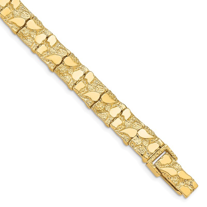 14k Polished and Textured 9.5mm 7 inch Nugget Bracelet