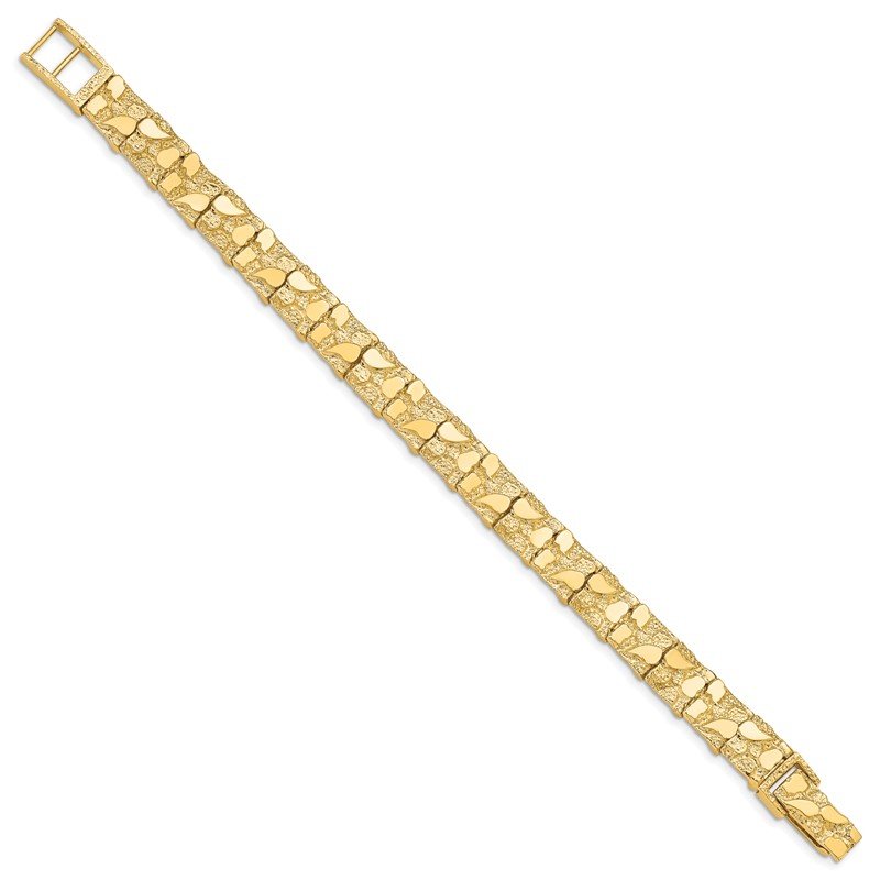 14k Polished and Textured 9.5mm 7 inch Nugget Bracelet