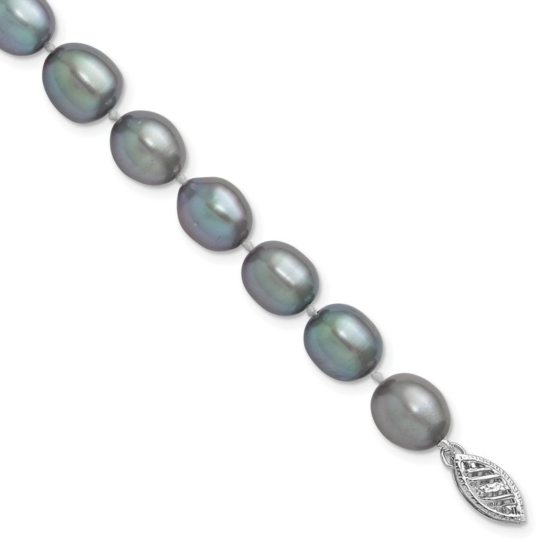 14k White Gold 8-9mm Grey Rice Freshwater Cultured Pearl 16 inch Necklace