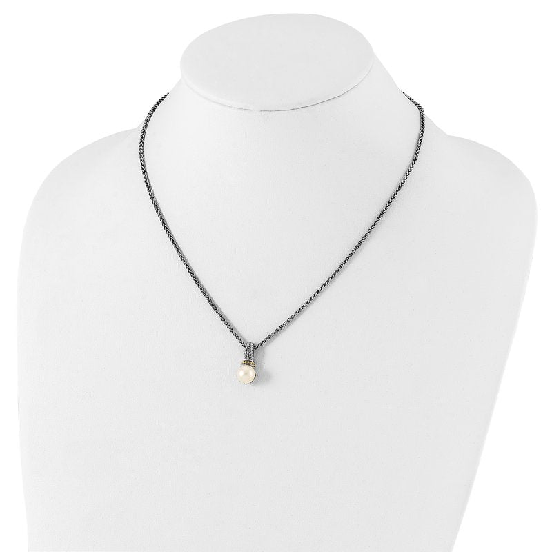 Sterling Silver Rhodium-plated with 14K Accent 18 Inch 8-9mm Freshwater Cultured Pearl Necklace
