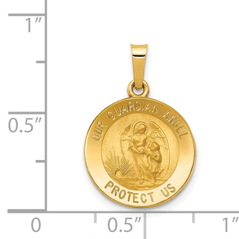 14k Polished and Satin Hollow Our Guardian Angel Medal Charm