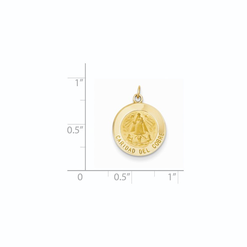 14k Polished and Satin Solid Caridad Del Cobre Medal Round Pendant