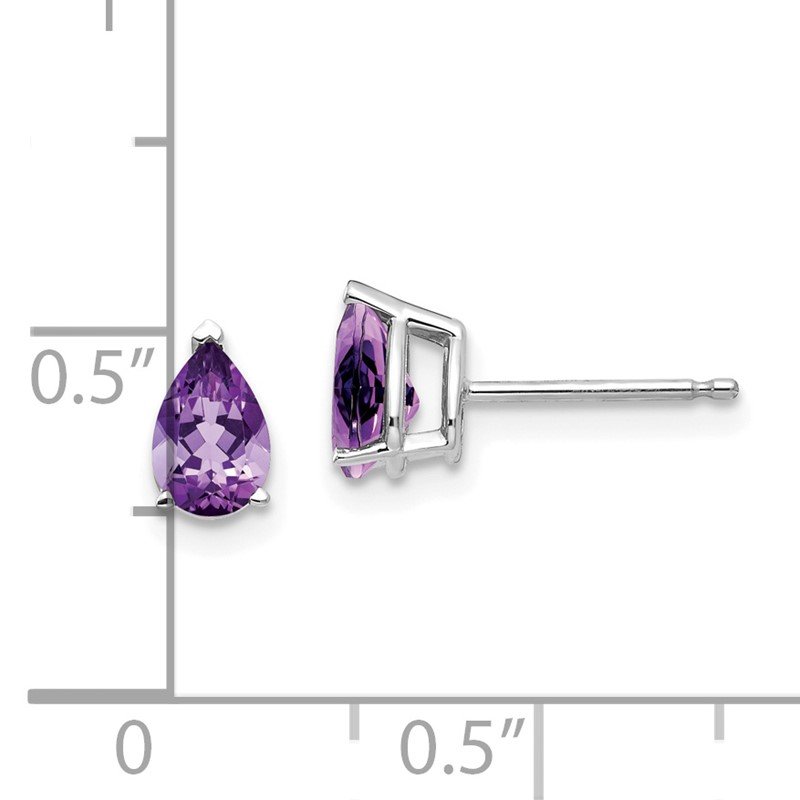14k White Gold 6x4mm Pear Amethyst Post Earrings