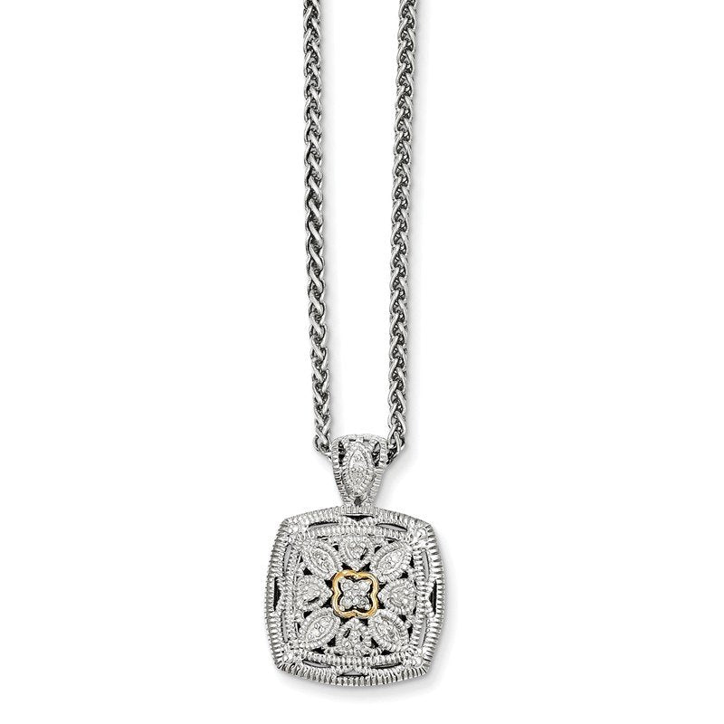 Sterling Silver Antiqued with 14K Accent 18 Inch Diamond Vintage Necklace
