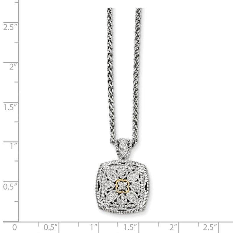 Sterling Silver Antiqued with 14K Accent 18 Inch Diamond Vintage Necklace