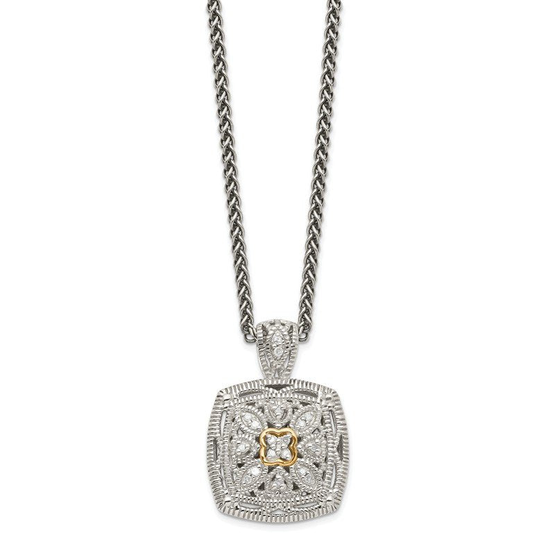 Sterling Silver Antiqued with 14K Accent 18 Inch Diamond Vintage Necklace
